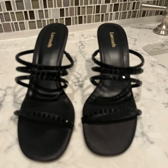 Larroude Women’s Black Strappy Beaded Heels size 9 worn once beautiful and sexy